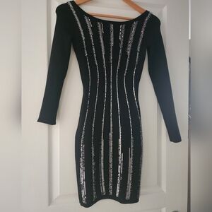 Marciano Black Long Sleeve Sequin Dress